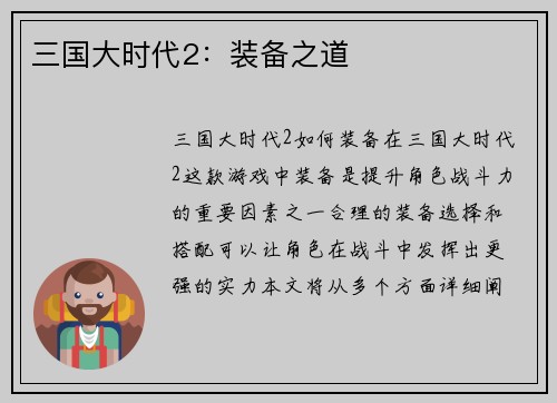三国大时代2：装备之道